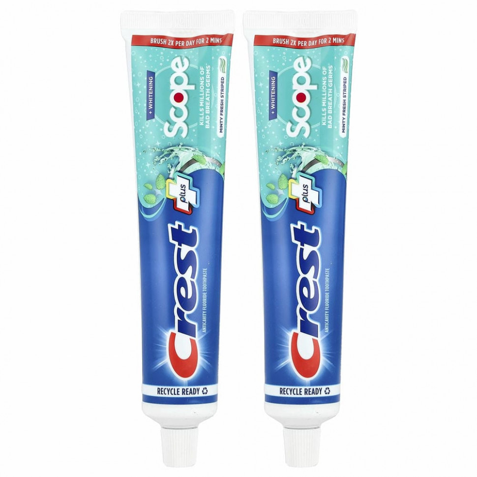 Crest, Complete Plus Scope, отбеливающая зубная паста, со свежей мятой в полоску, 2 шт. В упаковке, 153 г (5,4 унции) CRR-85379