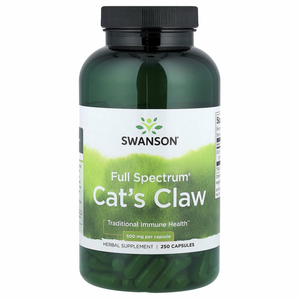 Swanson, Кошачий коготь полного спектра, 500 мг, 250 капсул SWV-01757