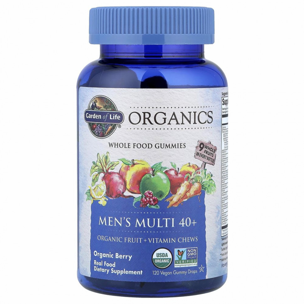 Garden of Life, MyKind Organics, мультивитаминный комплекс для мужчин 40+, органические ягоды, 120 веганских жевательных таблеток Гарден оф Лайф GOL-12028
