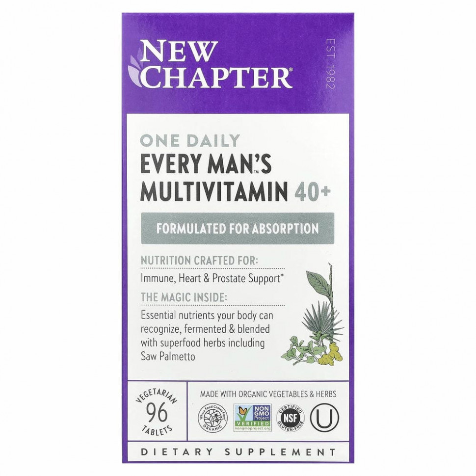 New Chapter, Every Man, ежедневная мультивитаминная добавка для мужчин старше 40 лет, 96 вегетарианских таблеток Нью Чэптэ NCR-00373