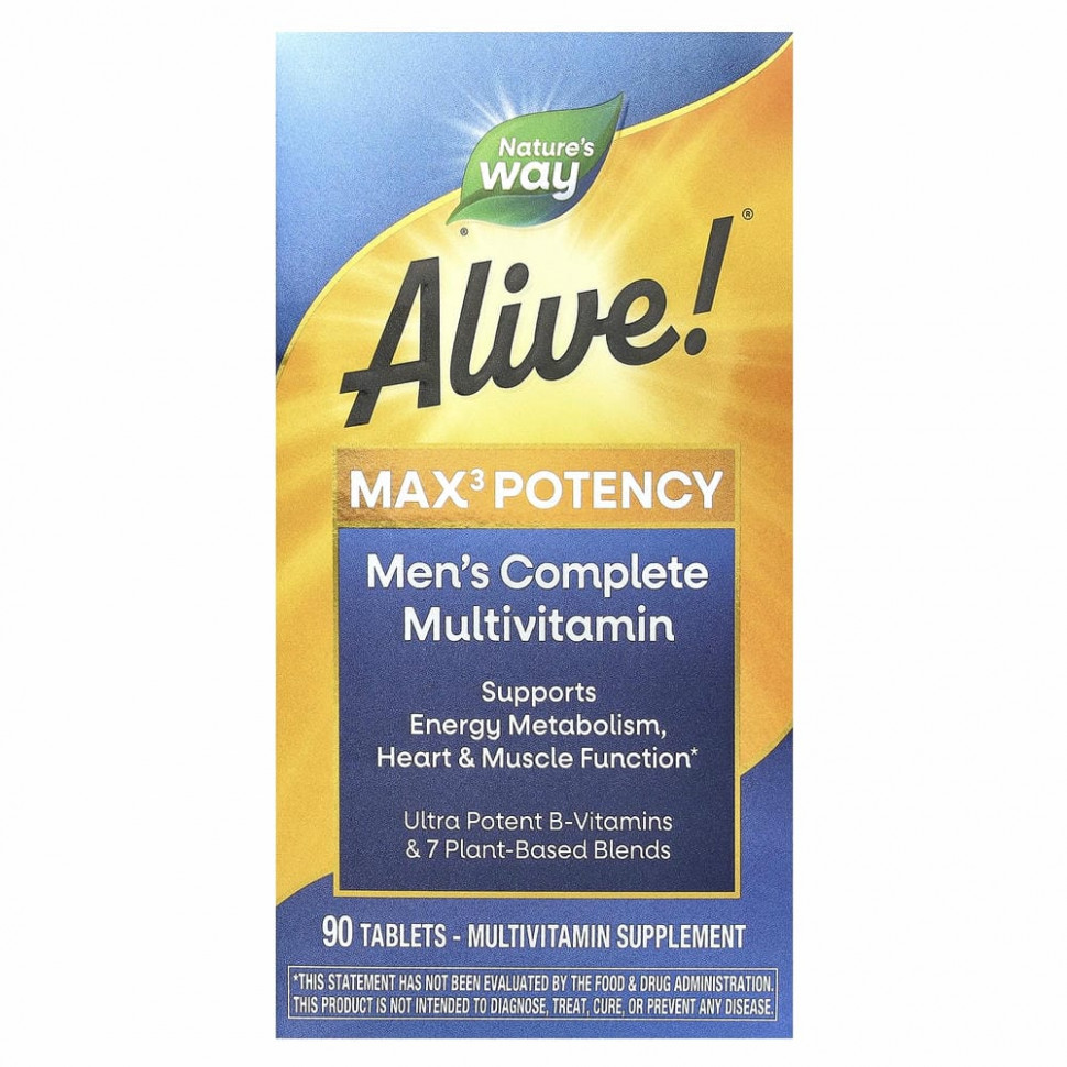 Nature's Way, Alive! Max3 Potency, мультивитамины для мужчин, 90 таблеток Натурес Вэй NWY-15542