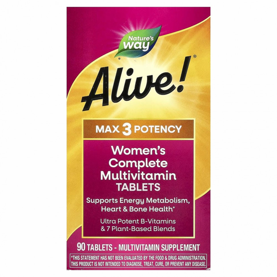 Nature's Way, Alive! Max3 Potency, мультивитамины для женщин, 90 таблеток Натурес Вэй NWY-15543