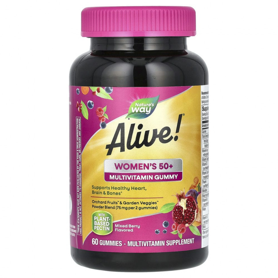 Nature's Way, Alive! Alive!, жевательные витамины для женщин после 50 лет, со вкусом фруктов, 60 жевательных таблеток Натурес Вэй NWY-15904