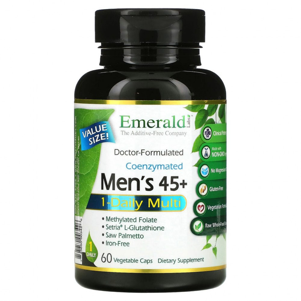 Emerald Laboratories, коферментный мультивитаминный комплекс для мужчин старше 45 лет для приема 1 раз в день, 60 вегетарианских капсул Эмеральд Лабораторис EMR-00342