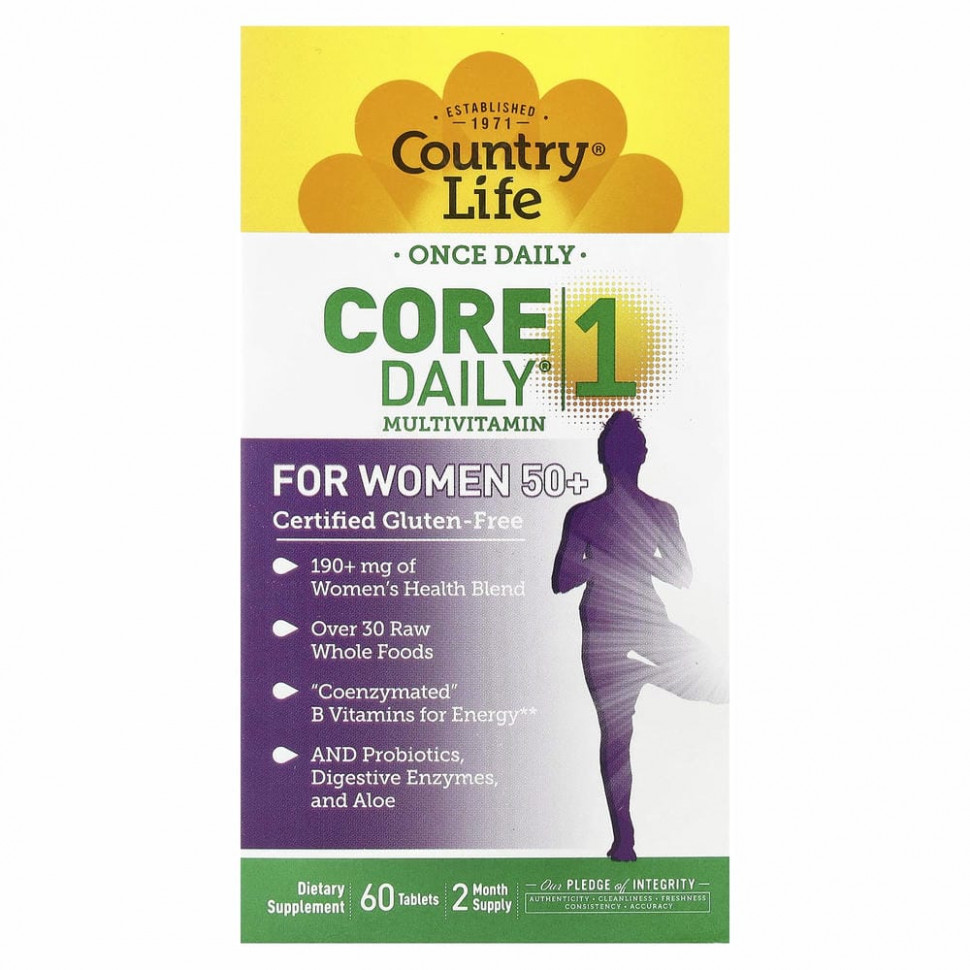 Country Life, Мультивитамины Core Daily-1 для женщин старше 50 лет, 60 таблеток Кантри Лайф CLF-08196