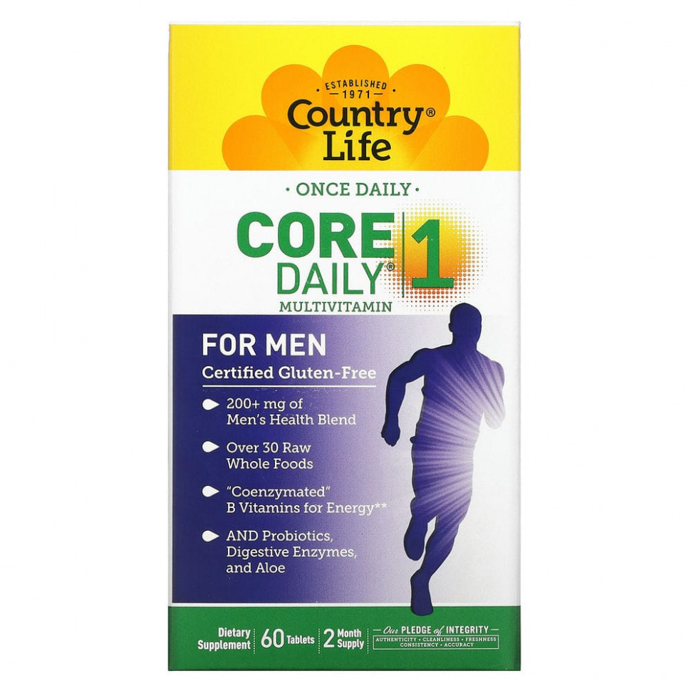 Country Life, Мультивитамины Core Daily-1, для мужчин, 60 таблеток Кантри Лайф CLF-08190