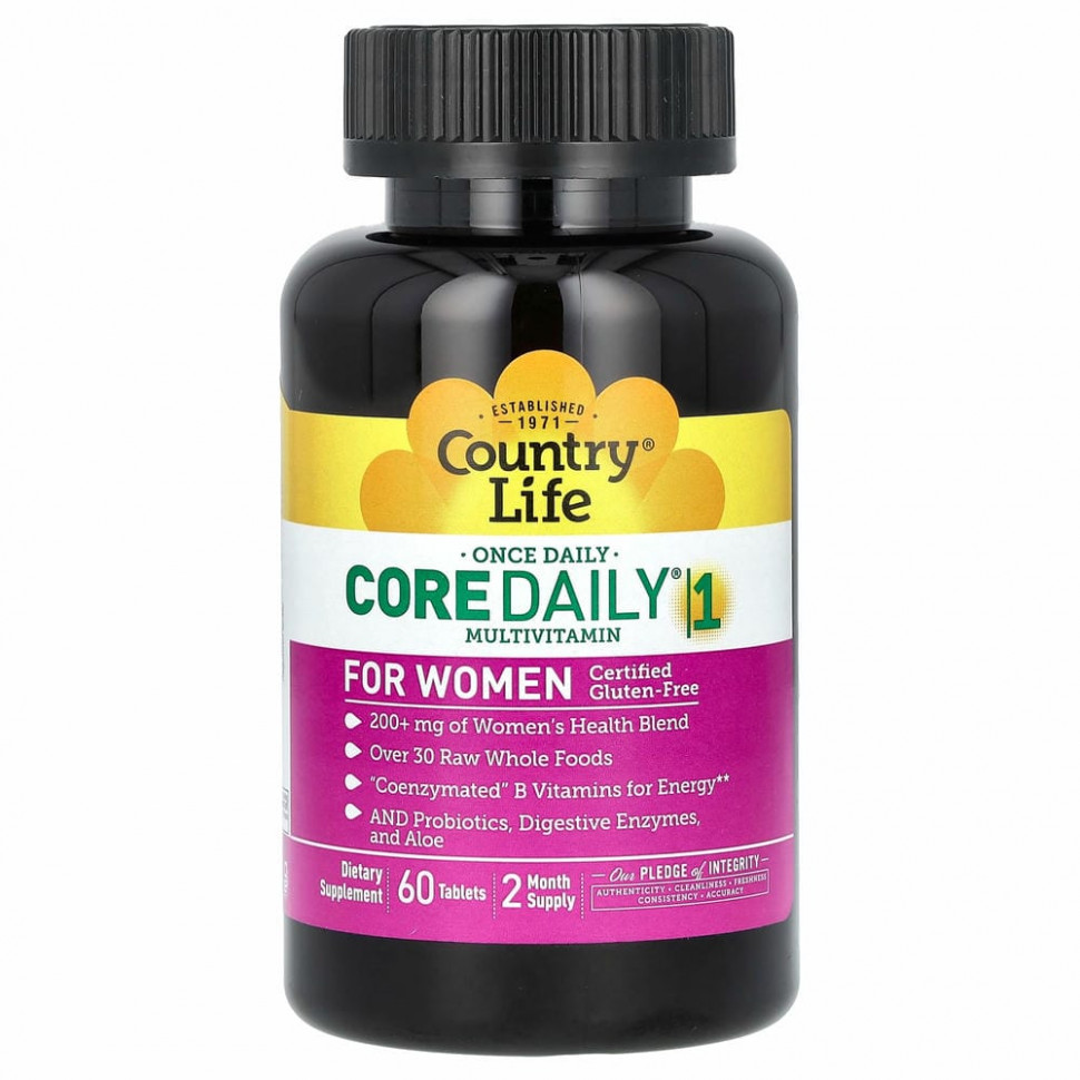 Country Life, Мультивитамины Core Daily-1 для женщин, 60 таблеток Кантри Лайф CLF-08192