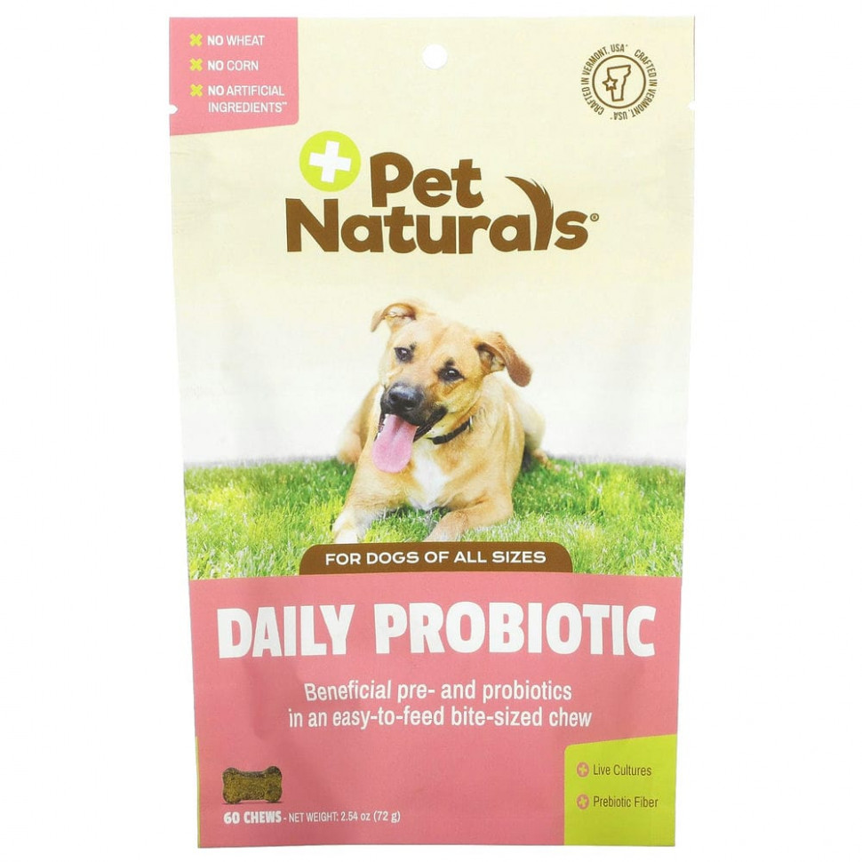 Pet Naturals of Vermont, ежедневный пробиотик, для собак всех размеров, 60 жевательных таблеток, 72 г (2,55 унции) Пэт Нэчуралс оф Вермонт PEN-87536