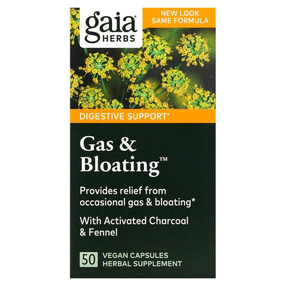 Gaia Herbs, Gas & Bloating, 50 веганских капсул Гайа Хербс GAI-99619