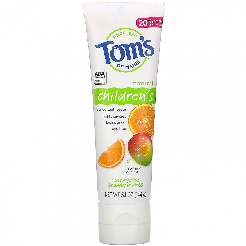 Tom's of Maine, Натуральная зубная паста с фтором для детей, аппетитный апельсин и манго, 144 г (5,1 унции) Томс оф Мэйн TOM-97121