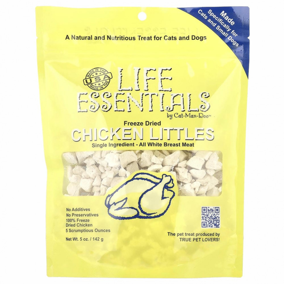 Cat-Man-Doo, Life Essentials, кусочки сублимированной курицы, для кошек и собак, 142 г (5 унций) Катманду CMD-79065