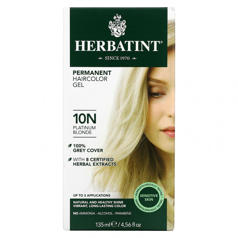 Herbatint, стойкая гель-краска для волос, 10N, платиновый блонд, 135 мл (4,56 жидк. унции) Хербатинт HVN-00109