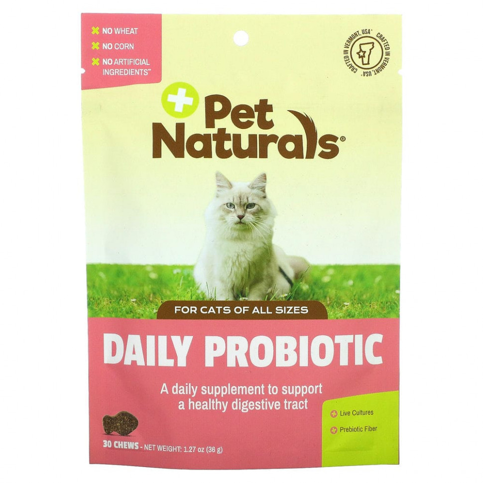 Pet Naturals of Vermont, ежедневный пробиотик, для кошек, 30 жевательных таблеток, 36 г (1,27 унции) Пэт Нэчуралс оф Вермонт PEN-97533