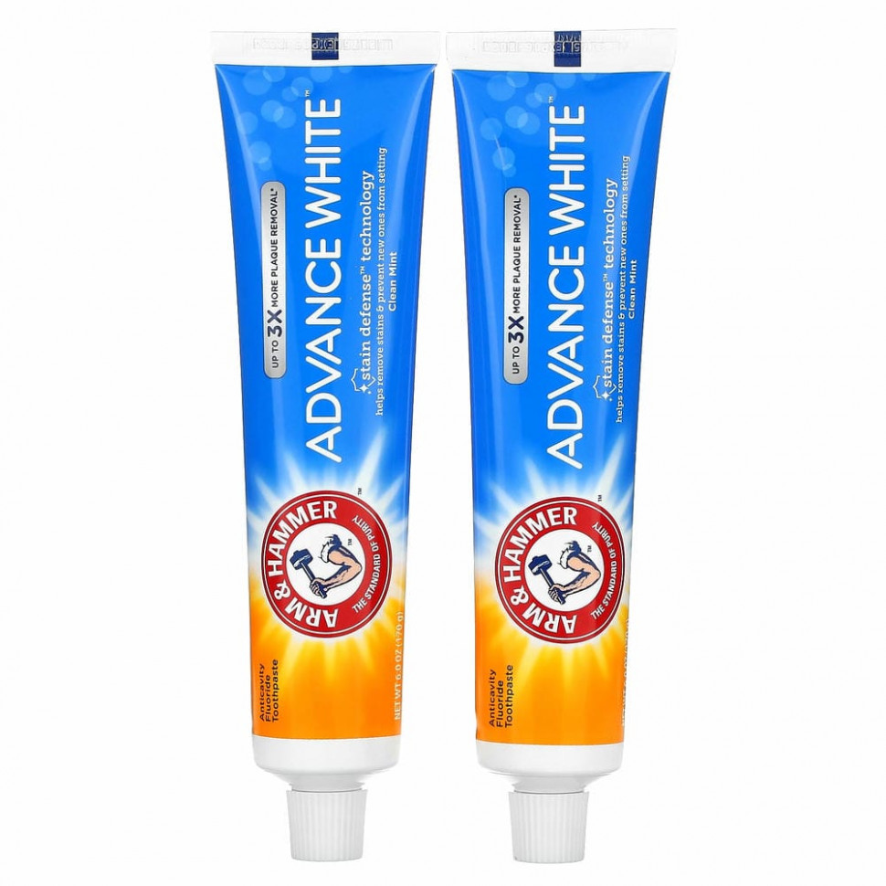 Arm & Hammer, Advance White, Extreme Whitening Toothpaste, Clean Mint, Twin Pack, 6.0 oz (170 g) Each ARH-18013