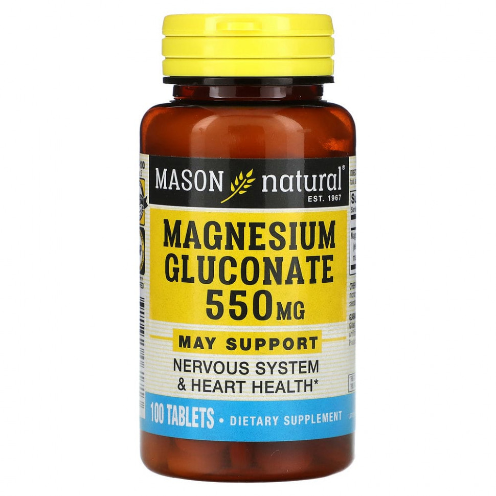 Mason Natural, Magnesium Gluconate, 550 mg, 100 Tablets MAV-06171
