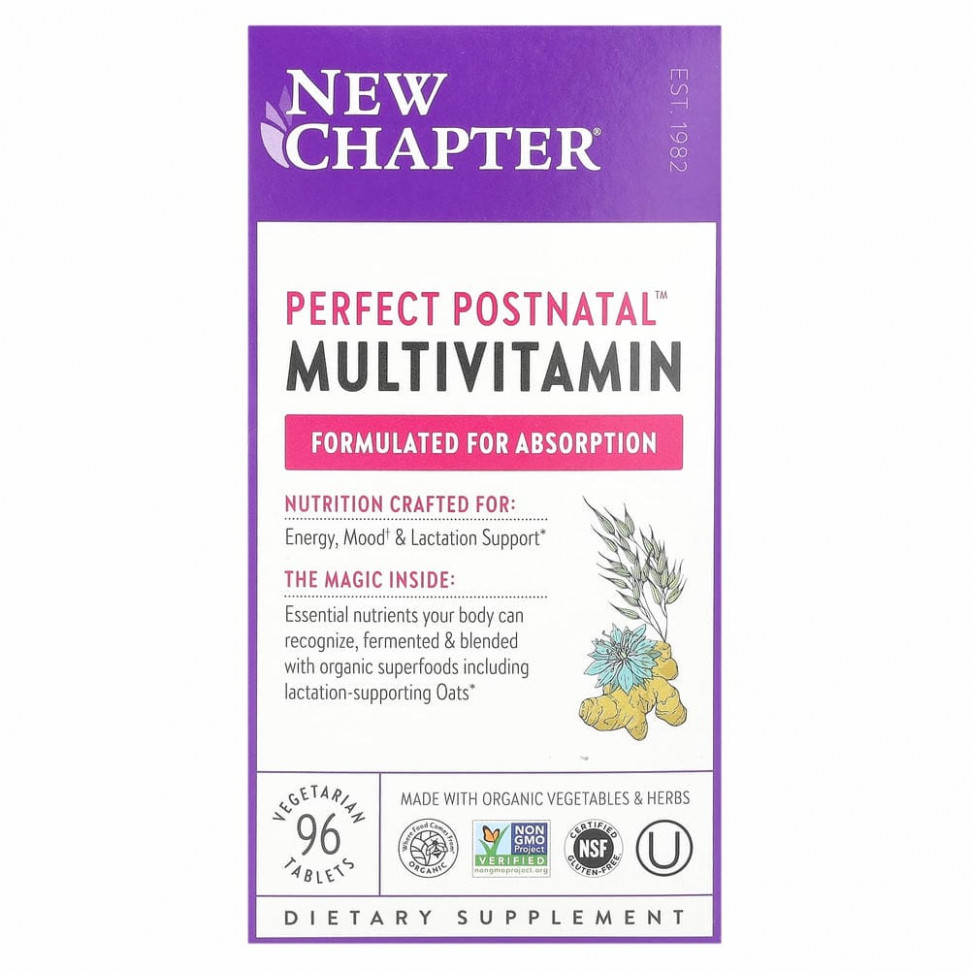 New Chapter, Perfect Postnatal, мультивитамины из цельных продуктов, 96 вегетарианских таблеток Нью Чэптэ NCR-90057