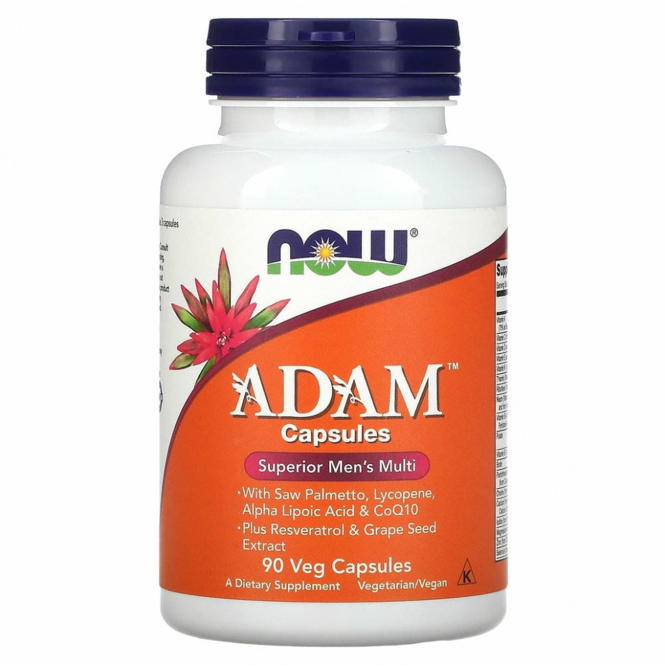 NOW Foods, ADAM, превосходные мультивитамины для мужчин, 90 растительных капсул NOW-03878