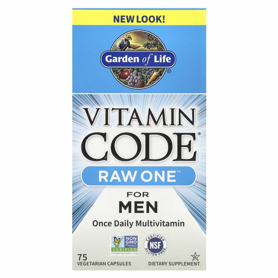 Garden of Life, Vitamin Code, RAW One, мультивитаминная добавка для мужчин (для приема 1 раз в день), 75 вегетарианских капсул Гарден оф Лайф GOL-11402