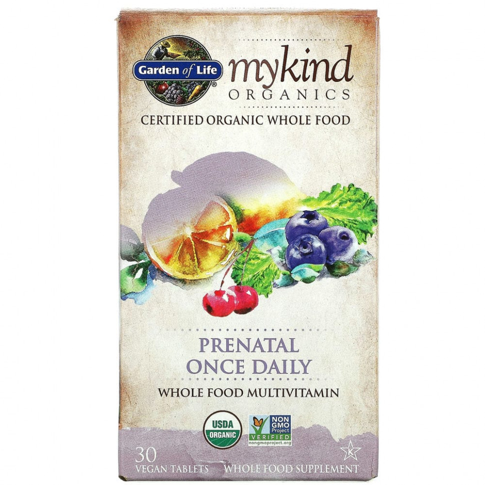 Garden of Life, MyKind Organics, пренатальные мультивитамины, одна таблетка в день, 30 веганских таблеток Гарден оф Лайф GOL-11856