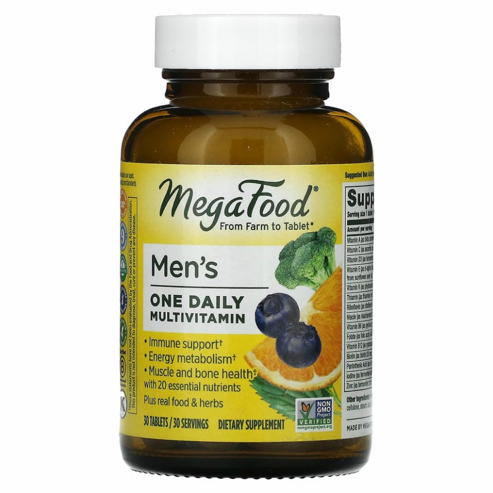 MegaFood, Men's One Daily, ежедневные витамины для мужчин, 30 таблеток Мегафудс MGF-10106