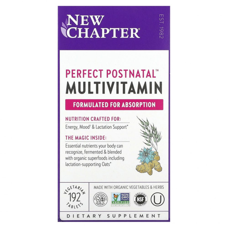 New Chapter, Perfect Postnatal, мультивитамины из цельных продуктов, 192 вегетарианские таблетки Нью Чэптэ NCR-90058