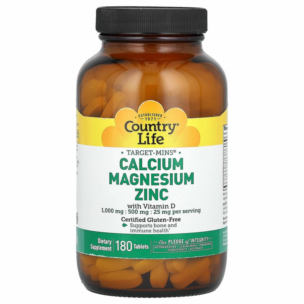 Country Life, Target-Mins, Calcium Magnesium Zinc with Vitamin D, 180 Tablets Кантри Лайф CLF-02491