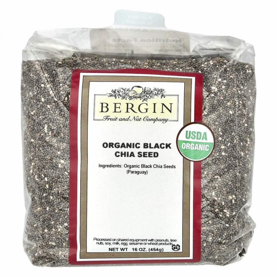 Bergin Fruit and Nut Company, органические черные семена чиа, 454 г (16 унций) Бергин Фрут и Нат Кампани BFN-08109