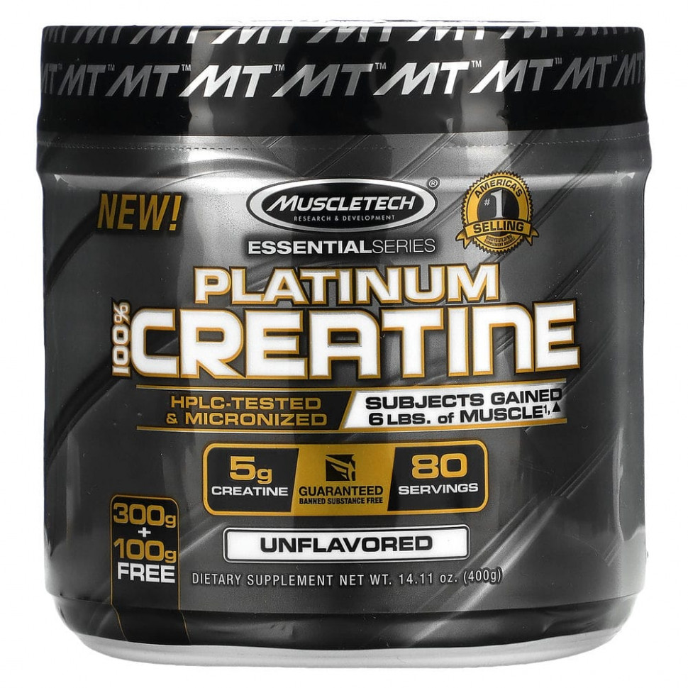 Muscletech, Essential Series, Platinum 100%, креатин, без вкусовых добавок, 400 г (14,11 унции) Мусклетек MSC-70573