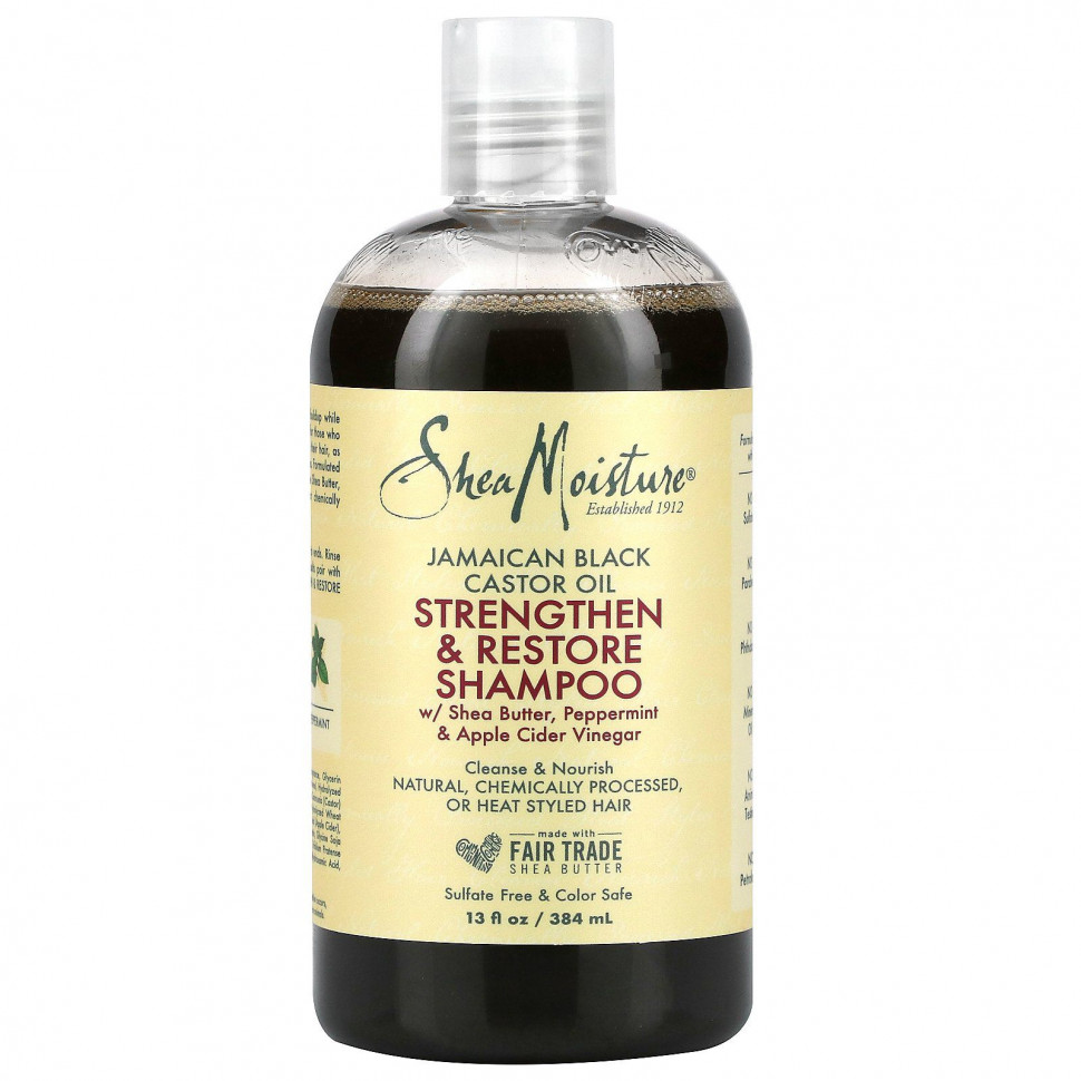 SheaMoisture, ямайское черное касторовое масло, укрепляющий и восстанавливающий шампунь, 384 мл (13 жидк. унций) Ши Мойстчэ SMT-21583