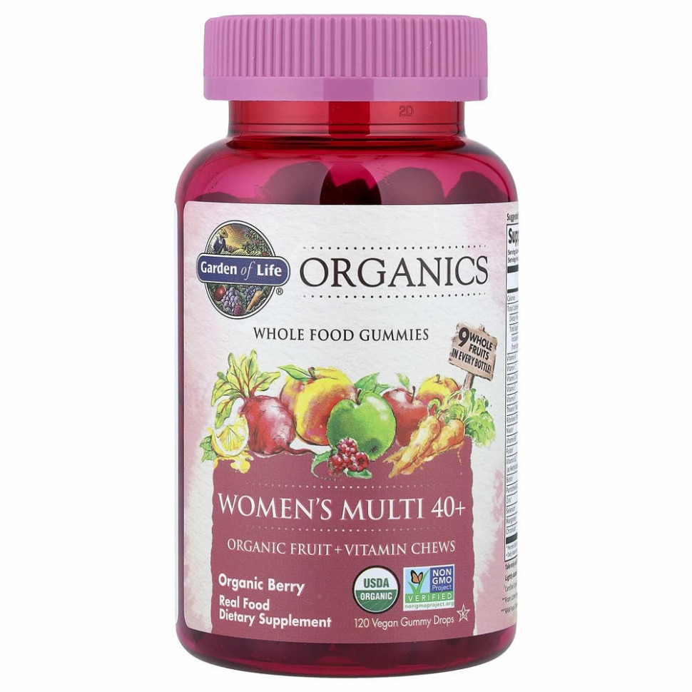 Garden of Life, MyKind Organics, мультивитамины для женщин в возрасте от 40 лет, органические ягоды, 120 веганских жевательных конфет Гарден оф Лайф GOL-12031