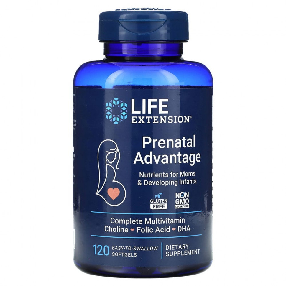 Life Extension, Prenatal Advantage, 120 легко проглатываемых капсул Лайф Экстэншн LEX-23191