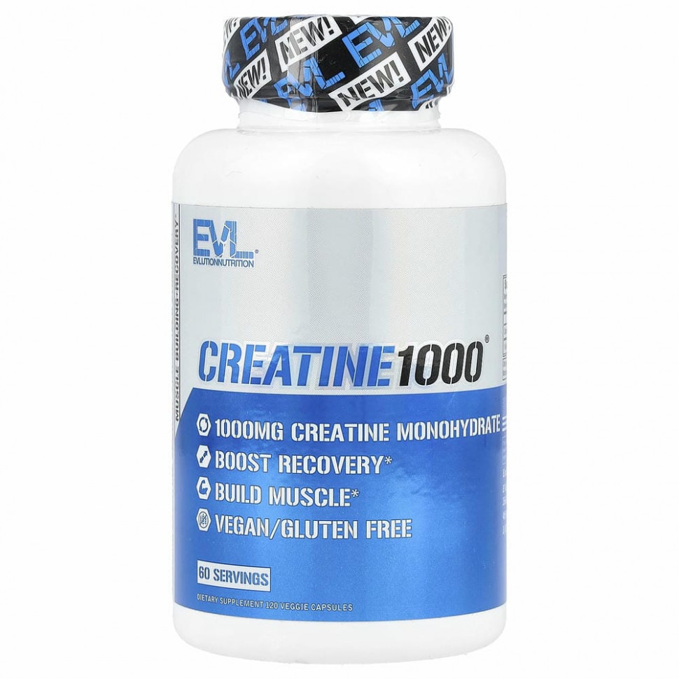 EVLution Nutrition, Creatine1000, креатин, 500 мг, 120 растительных капсул Эвлюшэн Нутришен EVL-02440