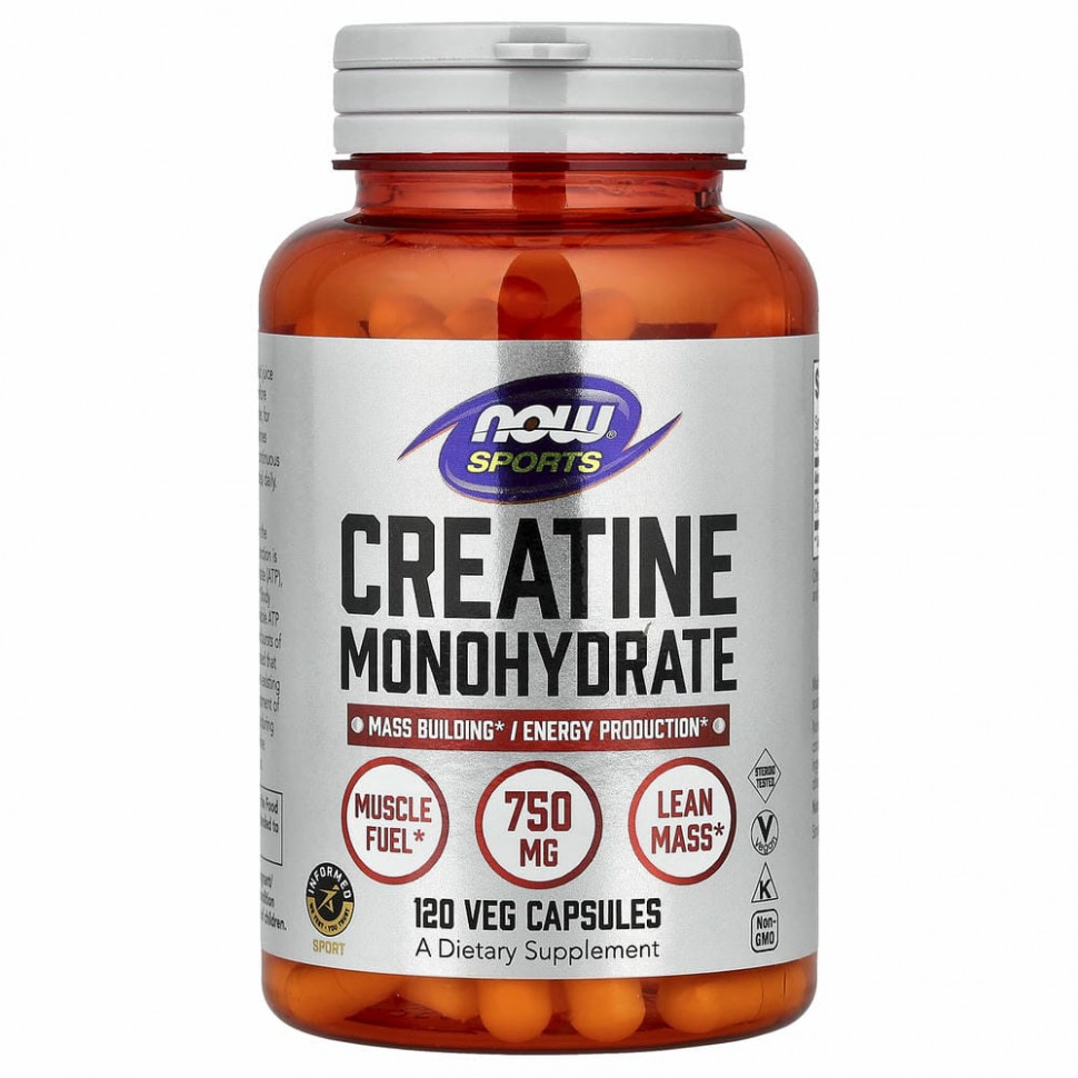 NOW Foods, Sports, моногидрат креатина, 750 мг, 120 растительных капсул NOW-02035