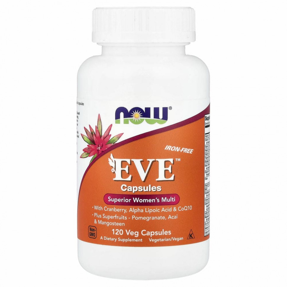 NOW Foods, Eve, эффективные мультивитамины для женщин, без железа, 120 растительных капсул NOW-03798