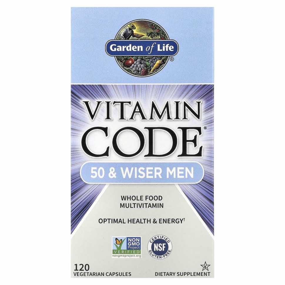 Garden of Life, Vitamin Code, мультивитамины из цельных продуктов для мужчин от 50 лет, 120 вегетарианских капсул Гарден оф Лайф GOL-11369