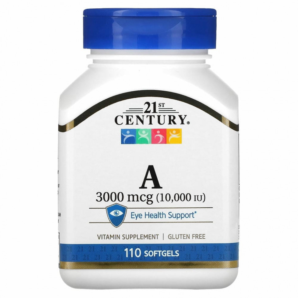 21st Century, Витамин A, 3000 мкг (10 000 МЕ), 110 мягких таблеток 21 Сенчури CEN-21464