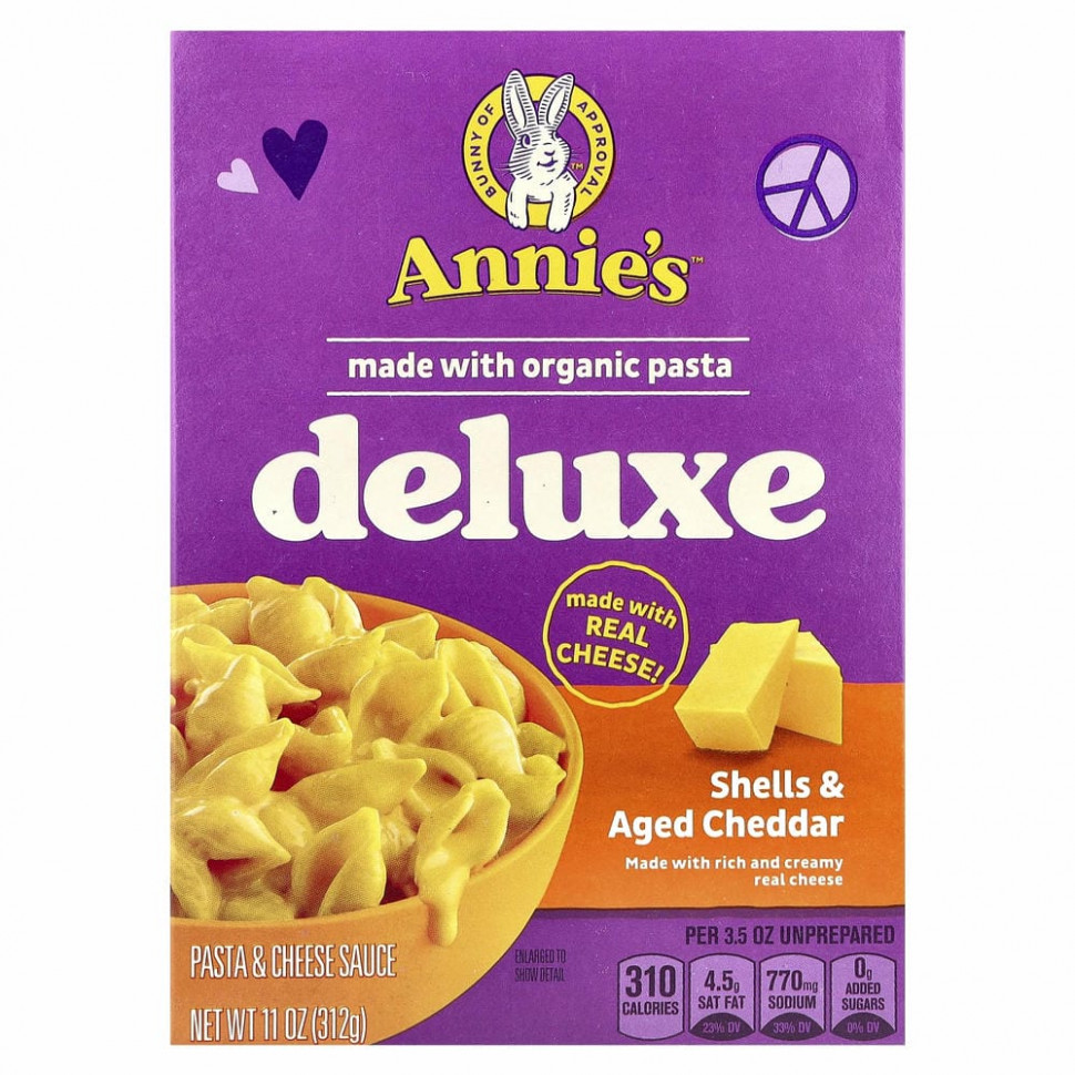 Annie's Homegrown, Сливочный роскошный выдержанный чеддер, макароны и сырный соус, 312 г (11 унций) Аннис Хоумгроун HOM-30210