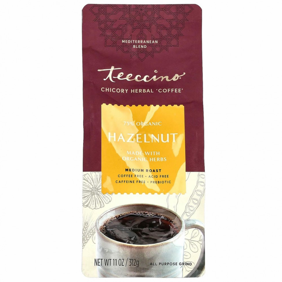 Teeccino, травяной кофе из цикория, средней прожарки, без кофеина, фундук, 312 г (11 унций) Теессино TEE-80060