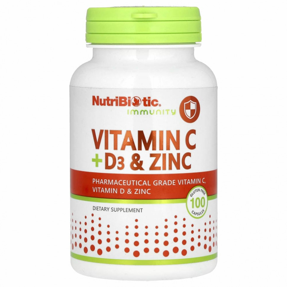 NutriBiotic, Immunity, витамины C + D3 и цинк, 100 капсул НутриБиотик NBC-00520