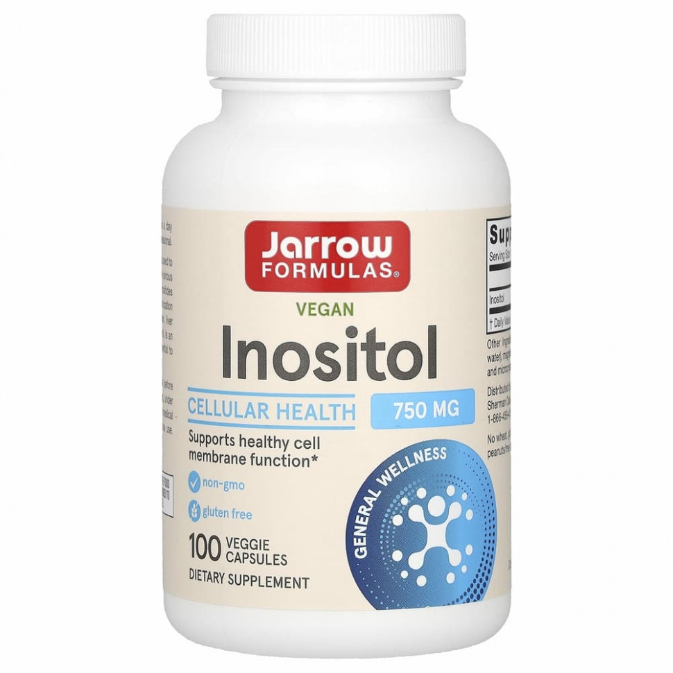 Jarrow Formulas, инозитол, 750 мг, 100 вегетарианских капсул джэрроу формулас JRW-01024