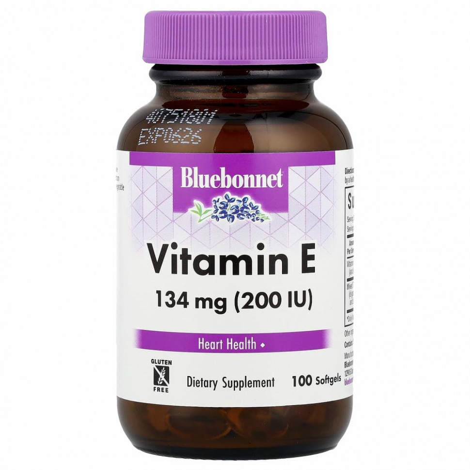 Bluebonnet Nutrition, Витамин E, 200 МЕ, 100 гелевых капсул Блубоннэт Нутришен BLB-00612