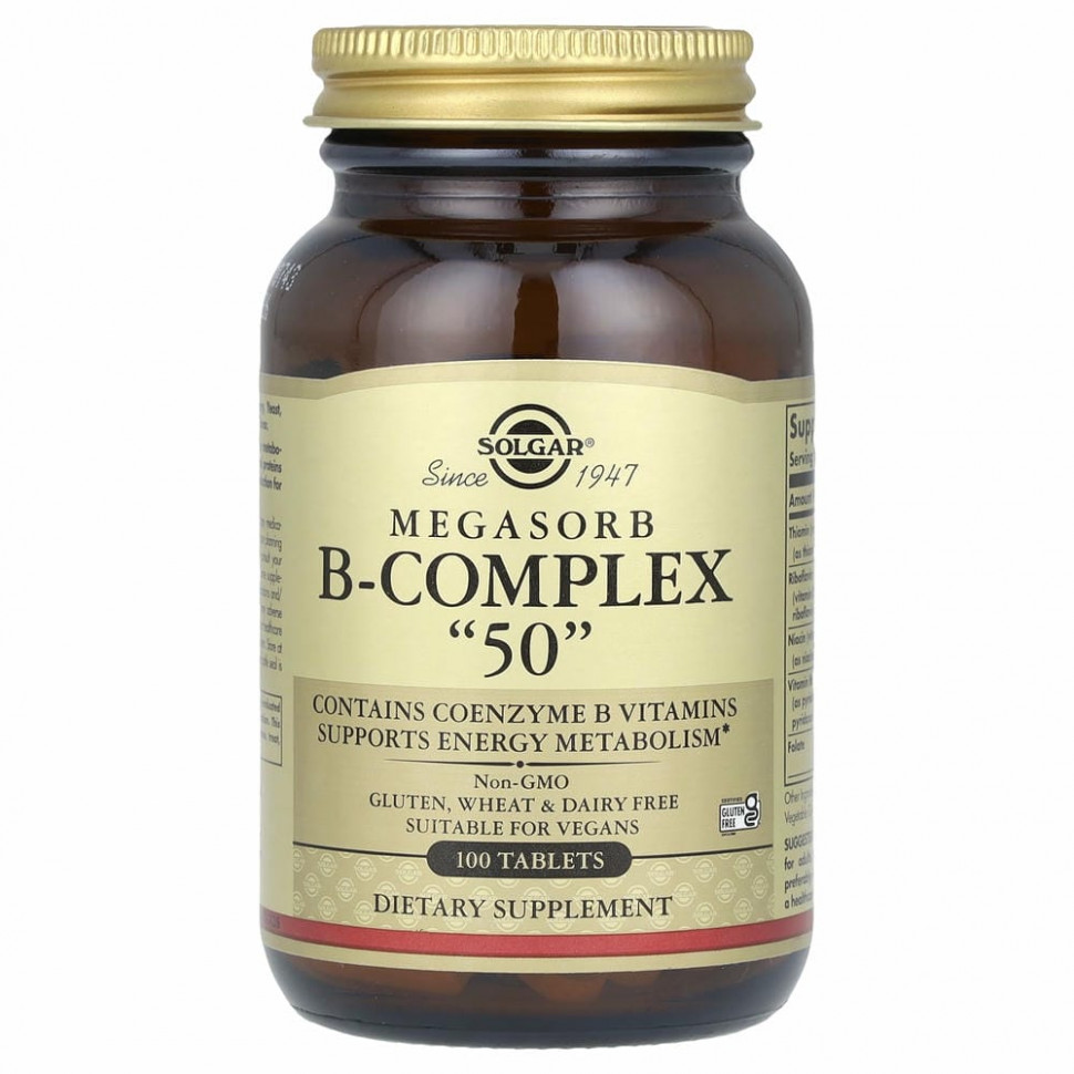 Solgar, Megasorb B-Complex «50», 100 таблеток Солгар SOL-01751