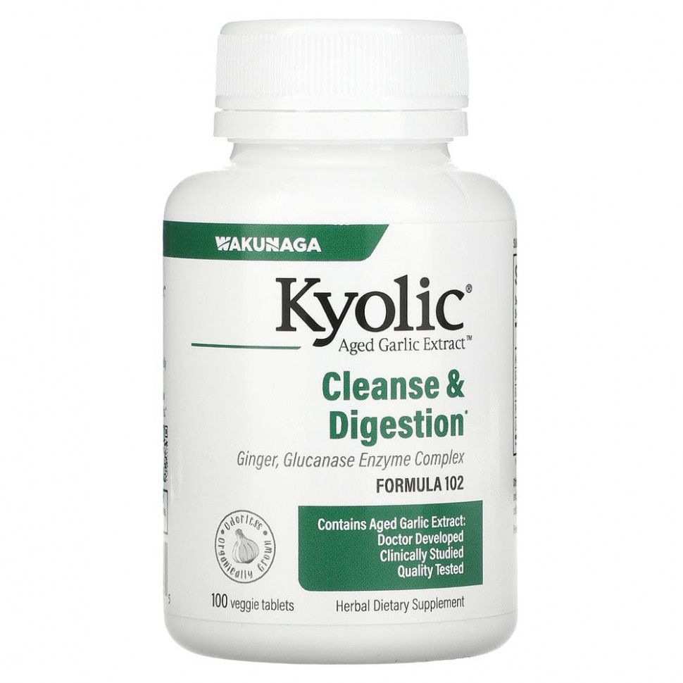 Kyolic, Kyolic Formula 102, Candida Cleanse & Digestion, 100 Vegetarian Tablets Уакунага Киолик WAK-10231