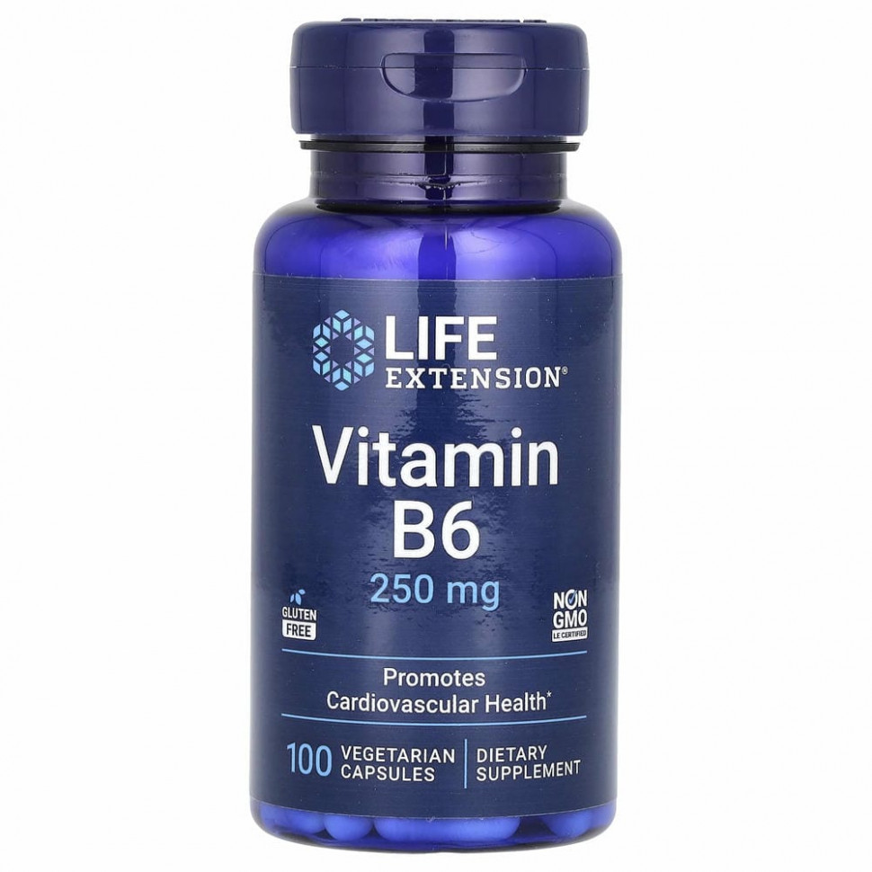 Life Extension, витамин B6, 250 мг, 100 вегетарианских капсул Лайф Экстэншн LEX-15351
