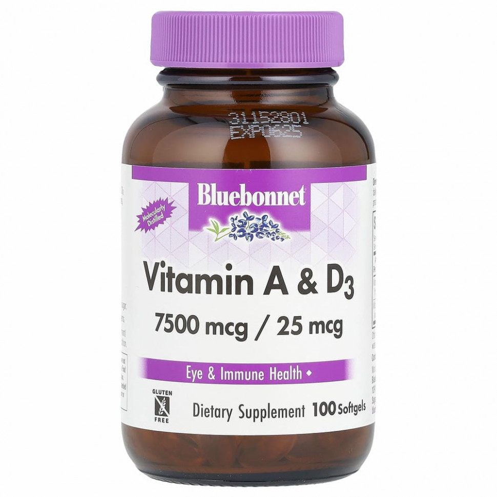 Bluebonnet Nutrition, витамины A и D3, 100 капсул Блубоннэт Нутришен BLB-00303