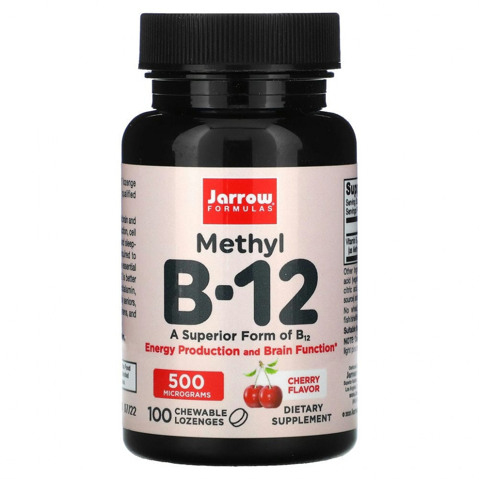 Jarrow Formulas, метил B-12, вишневый вкус, 500 мкг, 100 жевательных леденцов джэрроу формулас JRW-18015