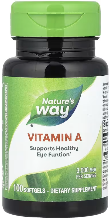 Nature's Way, витамин A, 3000 мкг, 100 мягких таблеток Натурес Вэй NWY-40110