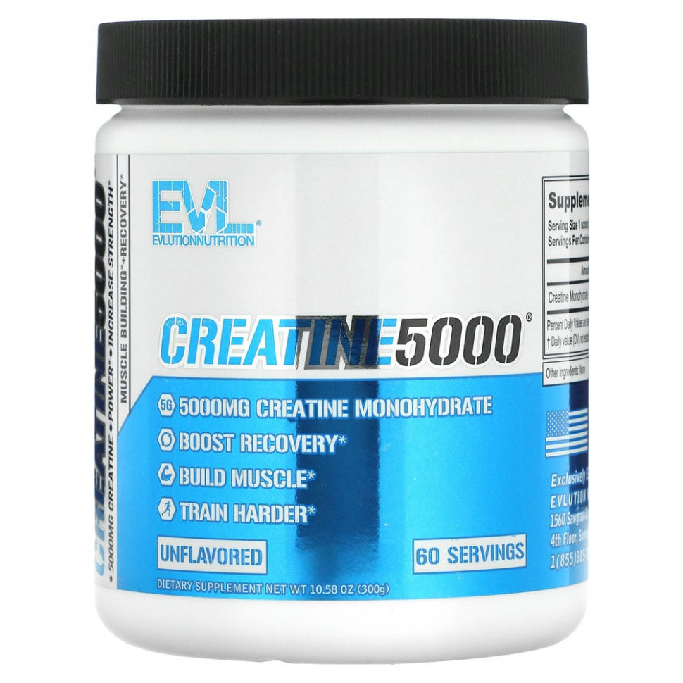 EVLution Nutrition, CREATINE5000, без добавок, 300 г (10,58 унции) Эвлюшэн Нутришен EVL-24065
