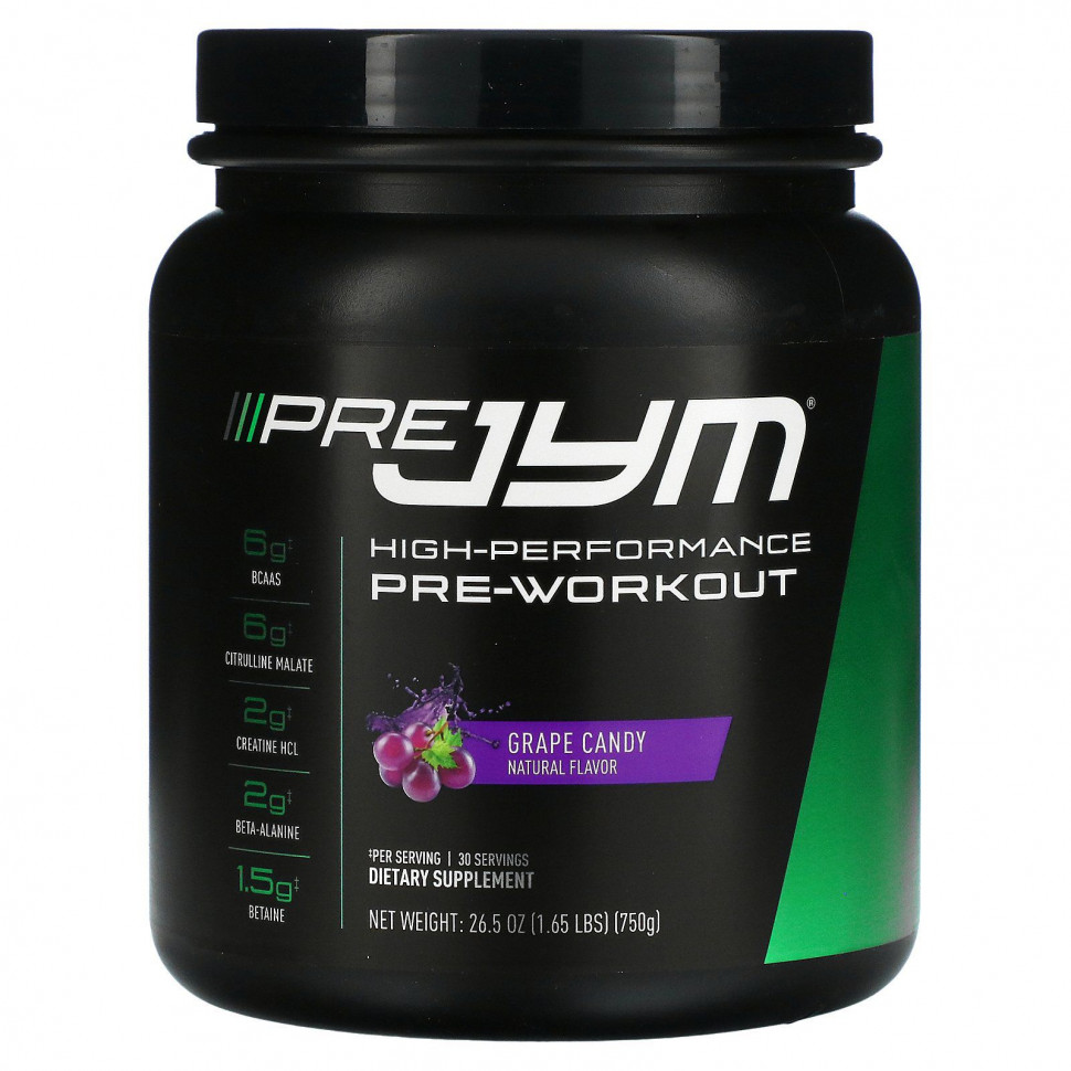JYM Supplement Science, Pre JYM, высокоэффективная предтренировочная добавка, виноградные конфеты, 750 г (1,65 фунта) JYM-02238