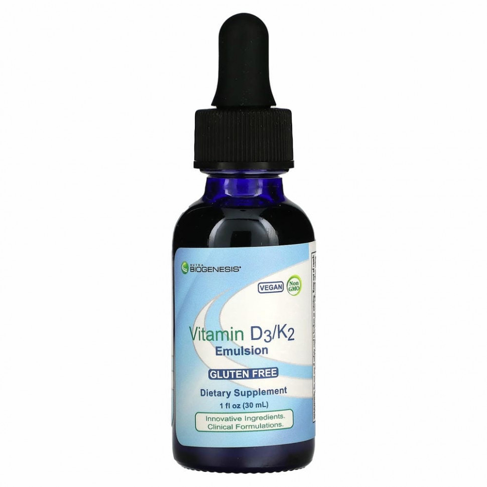 Nutra BioGenesis, витамины D3 и K2, эмульсия, 30 мл (1 жидк. унция) NBG-42870